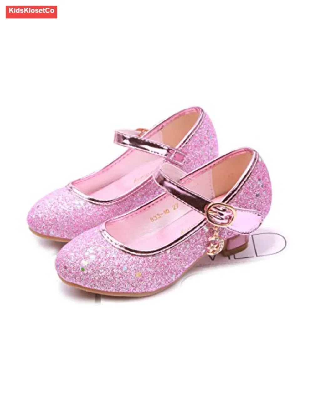 Girls Sparkle Glitter Mary Jane Princess Dress Shoes with Low Heel